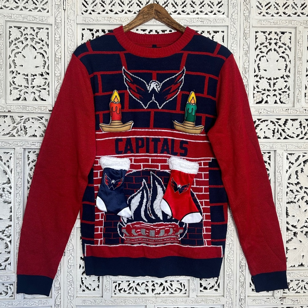 Washington Capitols NHL Christmas Sweater Candles Stockings Mens Small